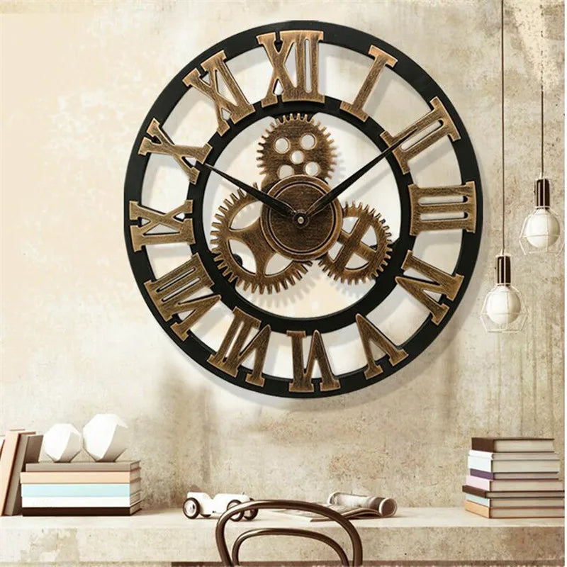 horloge murale rétro en bois style industriel pour décoration artistique