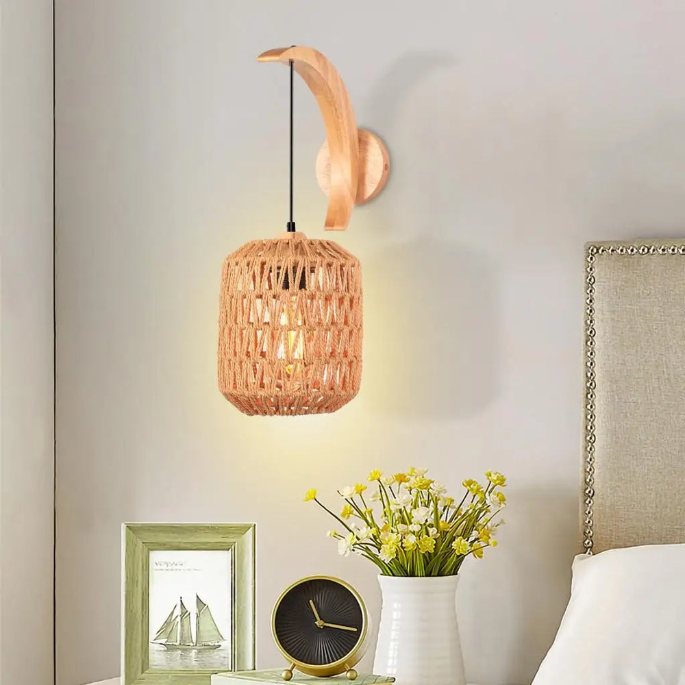 applique murale vintage en corde de chanvre et bois industriel