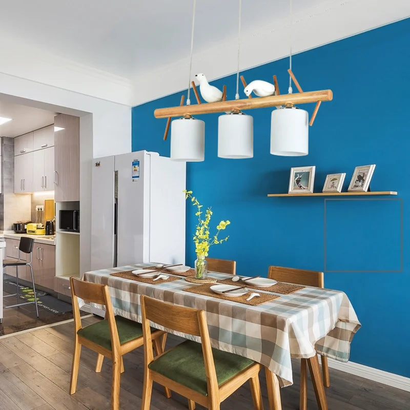 lustre nordique en bois massif avec oiseaux pour décoration intérieure - vue 4 sur 9