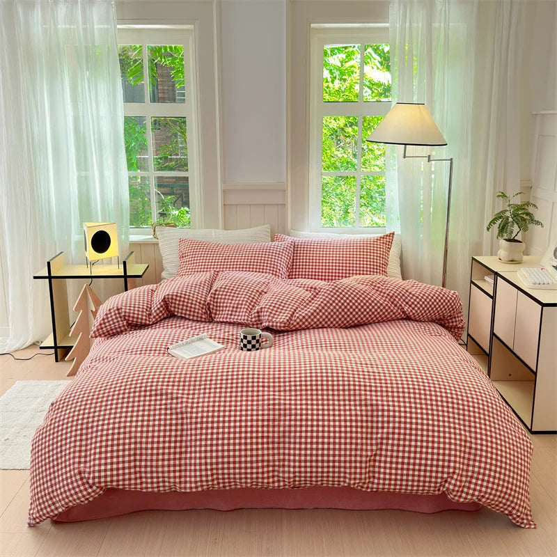 housse de couette en coton lavée à carreaux douce et confortable