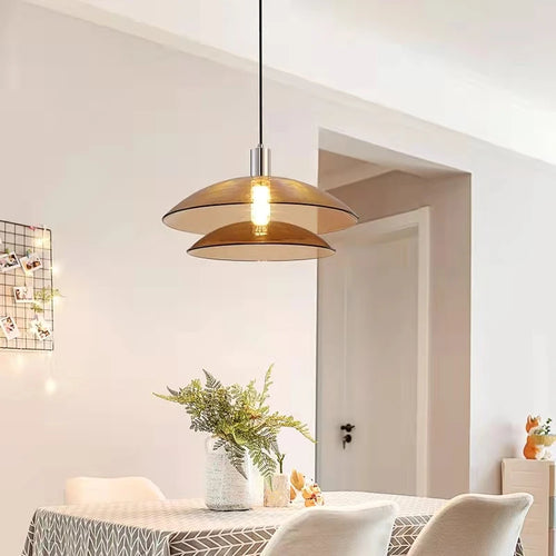 suspension en verre à double couche moderne en métal chromé - vue 2 sur 8