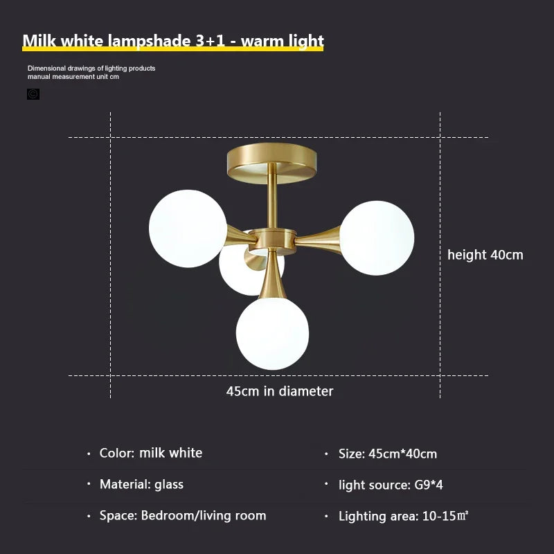 lustre nordique en verre blanc pour éclairage intérieur - vue 16 sur 23