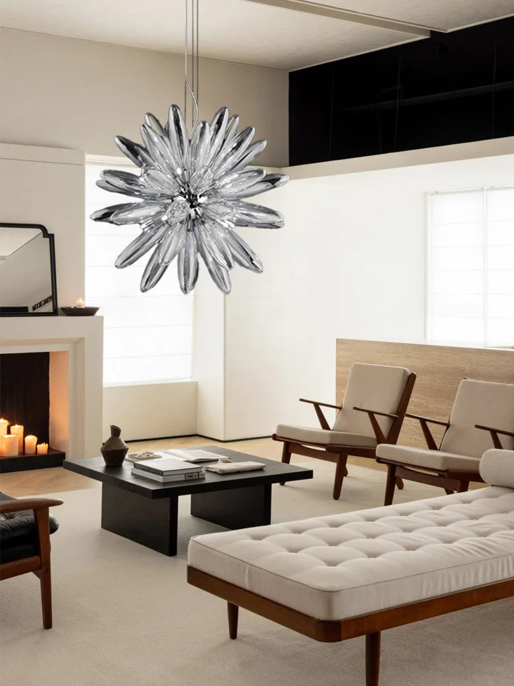 lustre à led design avec abat-jour en verre élégante finition brillante - vue 5 sur 12