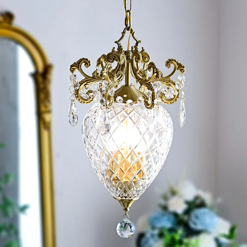 lustre doré en cristal français motif ananas moyen âge suspension - vue 4 sur 7