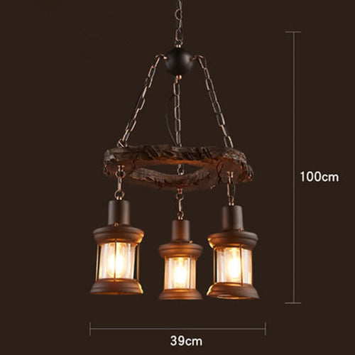 lustre rétro en bois style industriel pour café et restaurant - vue 11 sur 24