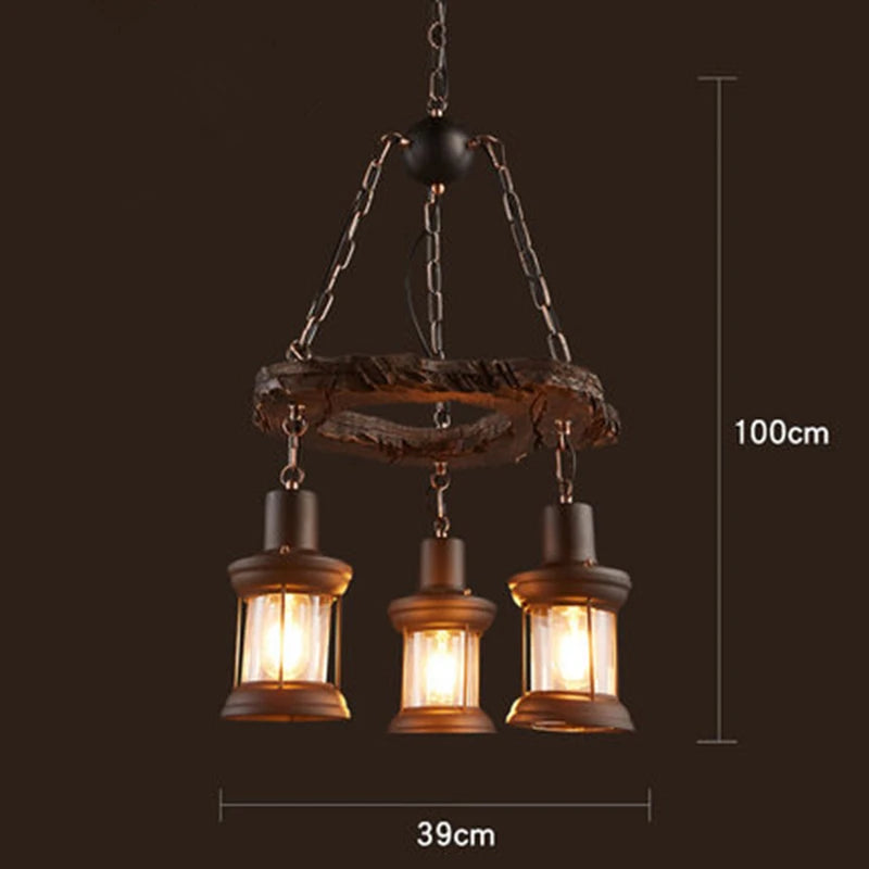lustre rétro en bois style industriel pour café et restaurant - vue 10 sur 24