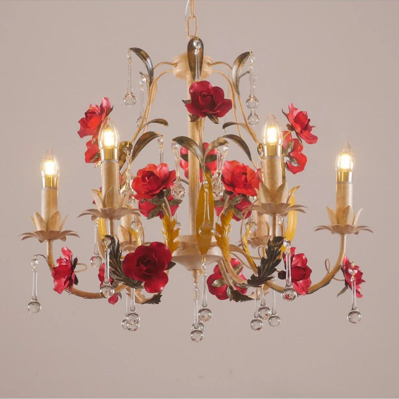 Lustre à fleur avec ampoules bougies - vue 2 sur 8