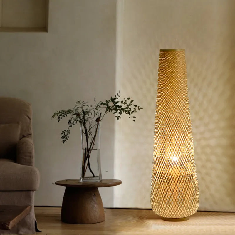 Lampadaire design osier bambou tissé style rétro