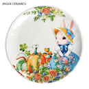 Assiette ceramique motif citrouille lapin style jardin