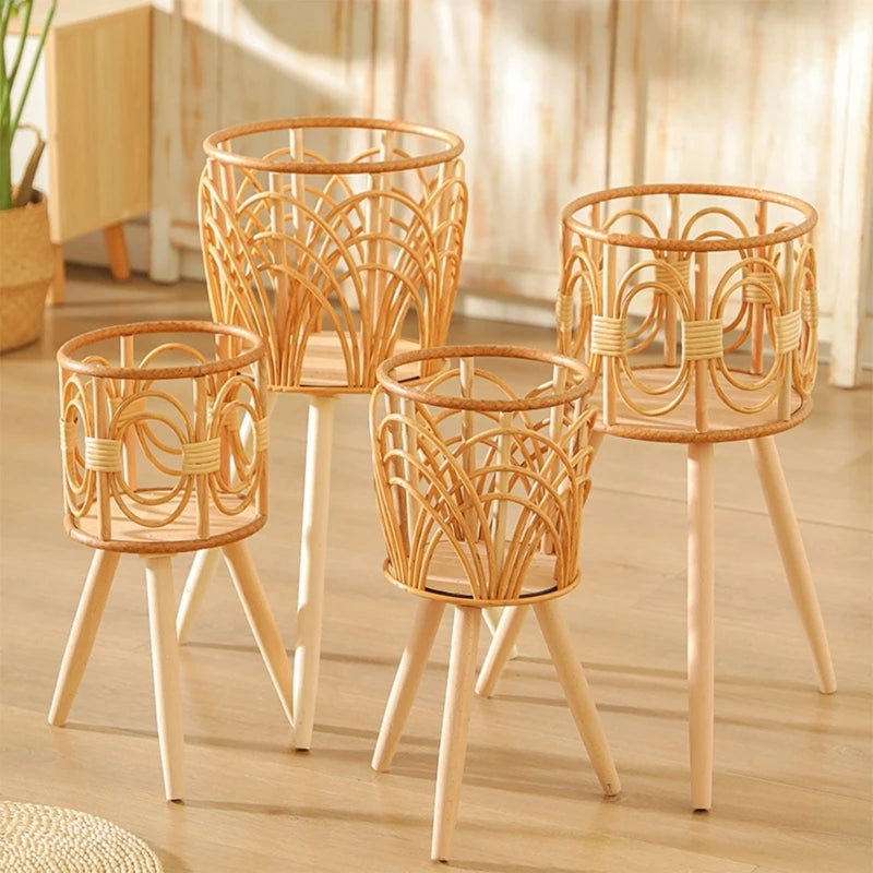 pot en rotin tressé pour plantes et fleurs décoratif et pratique