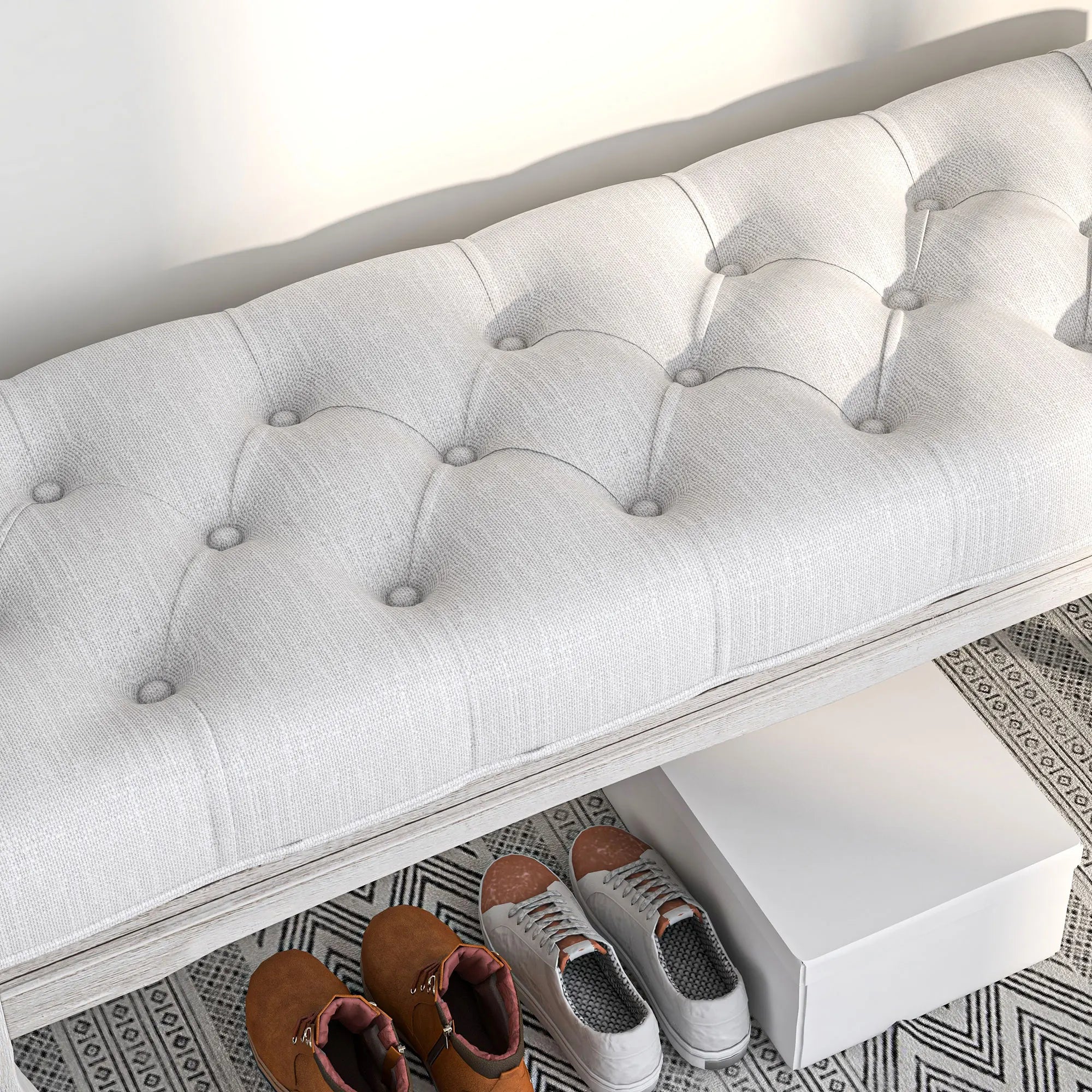 tabouret rembourré pour pied de lit avec pieds en bois - vue 6 sur 6