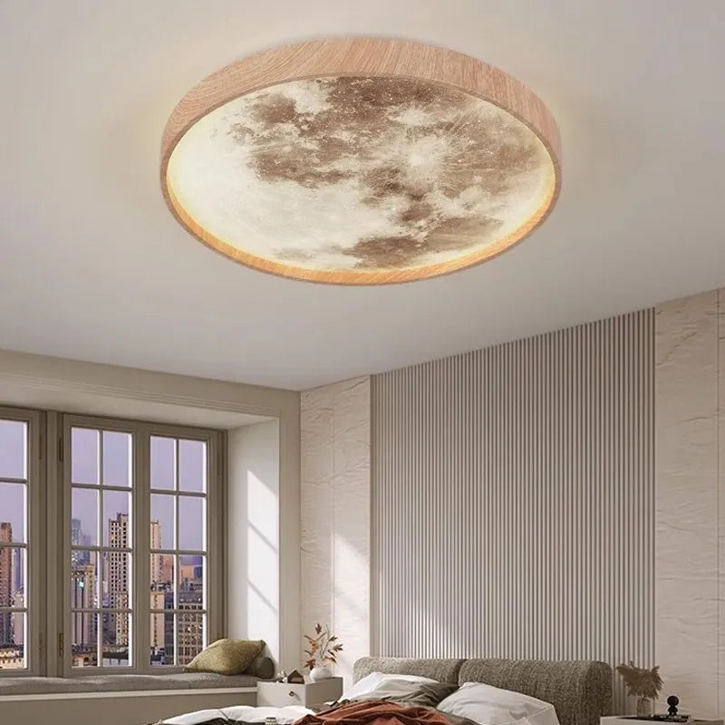 Plafonnier LED nordique en forme de lune en bois