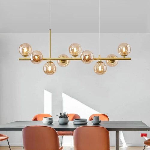 Nordique moderne suspension LED or lumière boule de verre 11 têtes lampe suspendue pour cuisine salon salle à manger Suspension Luminaire Design