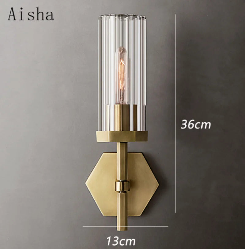 applique murale led de luxe américaine avec abat-jour en cristal et métal doré - vue 5 sur 11