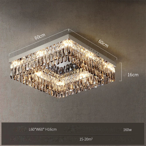 plafonnier led cristal doré chromé intensité variable design moderne - vue 16 sur 18