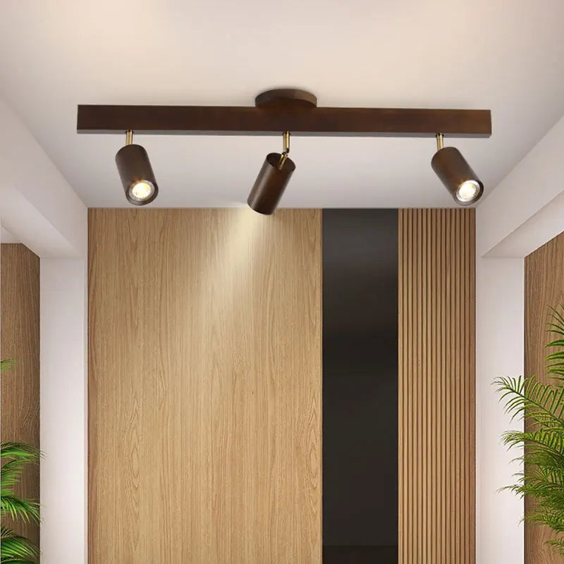 Grain de bois Led lustres avec projecteur pour salon chambre plafonniers éclairage décor noir Lustre cuisine luminaire - vue 3 sur 16