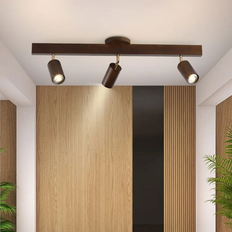 Nouveau Grain de bois Led lustres avec projecteur pour salon chambre plafonniers éclairage décor noir Lustre cuisine luminaire