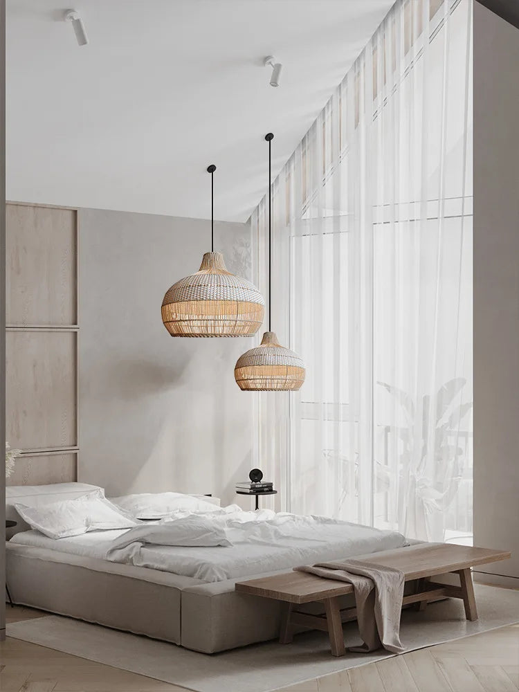 Vigne tissage rétro lustres rural salon de thé salon chambre chez l'habitant tissé à la main suspension LED luminaires lustre