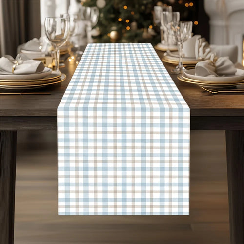 Chemin de table en lin motif carreaux maison - vue 2 sur 6
