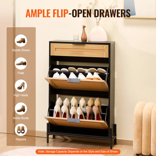 organisateur de rangement pour chaussures avec tiroirs en rotin et métal - vue 6 sur 10