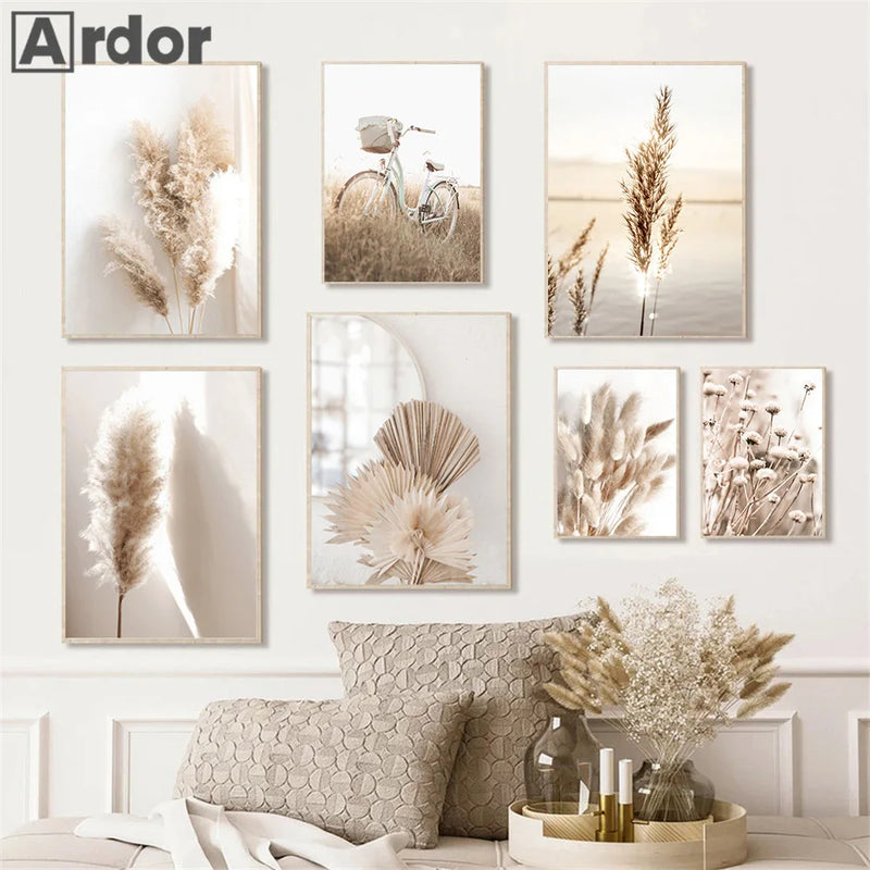affiches de roseaux sur toile décoration florale nordique