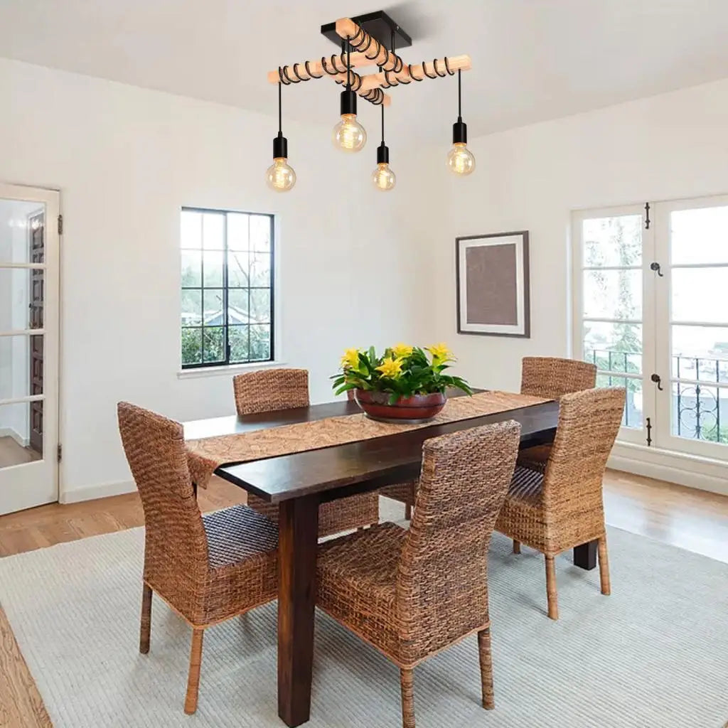 plafonnier industriel vintage avec 4 têtes de lampes suspendues - vue 5 sur 8