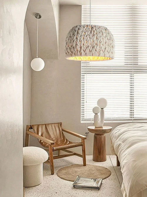 Nordic Hand-Woven Wabi Sabi Chandelier For Dining Room Study Loft LED Hanging Light Kitchen Island Cafe Bar Pendant Lamp Fixture - vue 5 sur 7