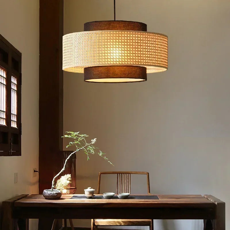 lustre rétro en rotin tissé pour décoration intérieure - vue 3 sur 9