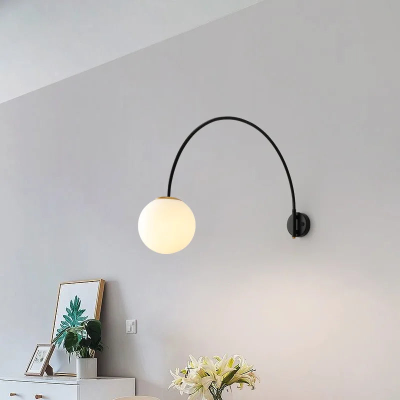 Minimalist Long Pole Fishing Wall Lamp Rotate Swing Arm White Glass Ball Wall Light for Living Room Bedroom Dining Table Indoor - vue 3 sur 11