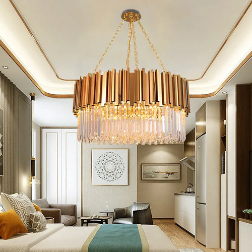 lustre de luxe moderne en cristal k9 à double couches - vue 2 sur 18