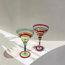 Verre cocktail margarita peint main motif flamant rayures