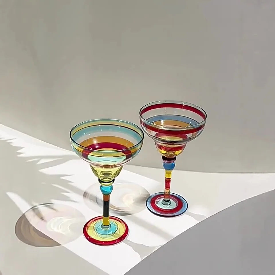 Verre cocktail margarita peint main motif flamant rayures - vue 5 sur 5