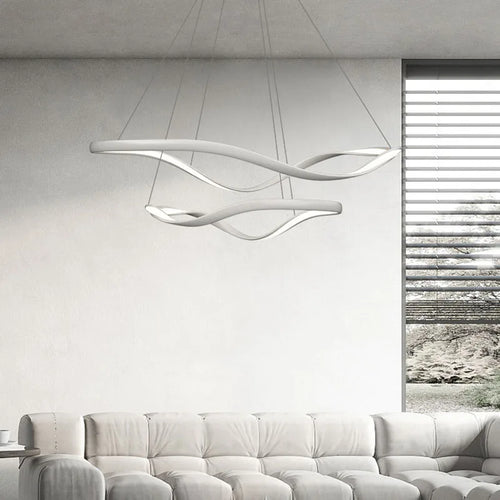 lustre led moderne en aluminium avec cordon d'anneau irrégulier réglable - vue 5 sur 21