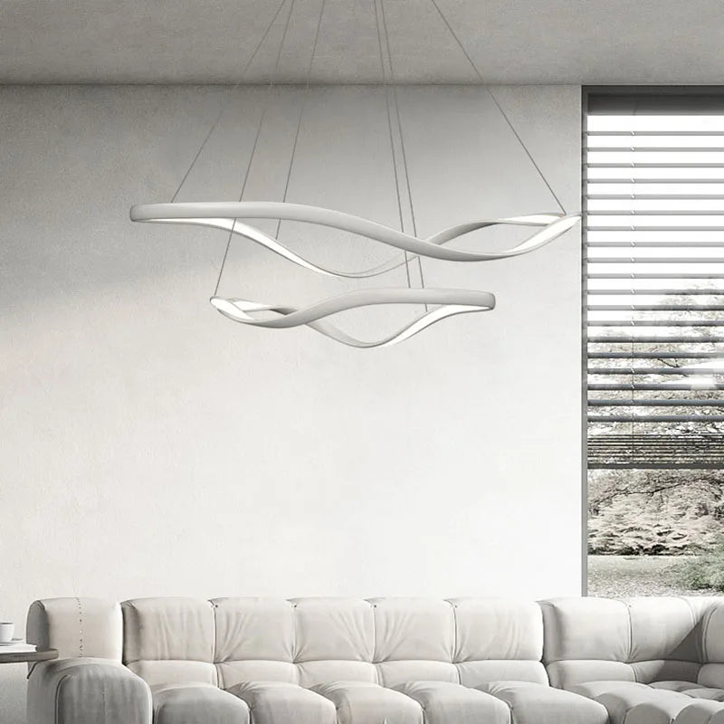 lustre led moderne en aluminium avec cordon d'anneau irrégulier réglable - vue 4 sur 21