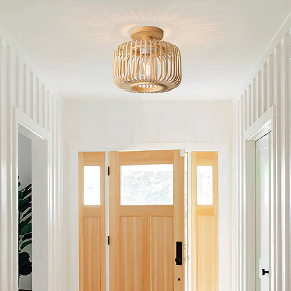 plafonnier en bambou tricoté à la main pour décoration créative