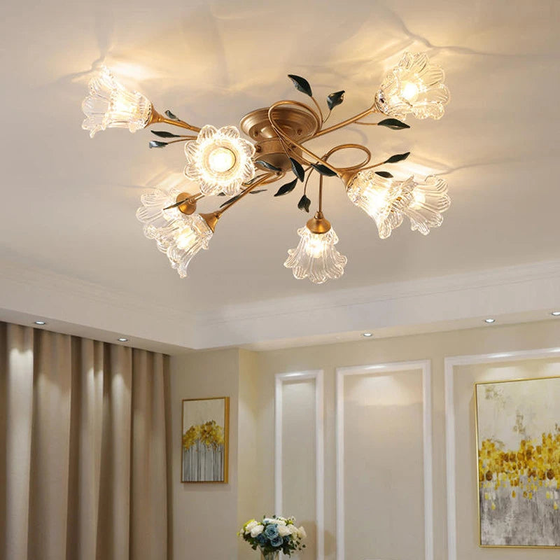 luminaires de plafond style pastoral romantique français en laiton fer et verre - vue 4 sur 6