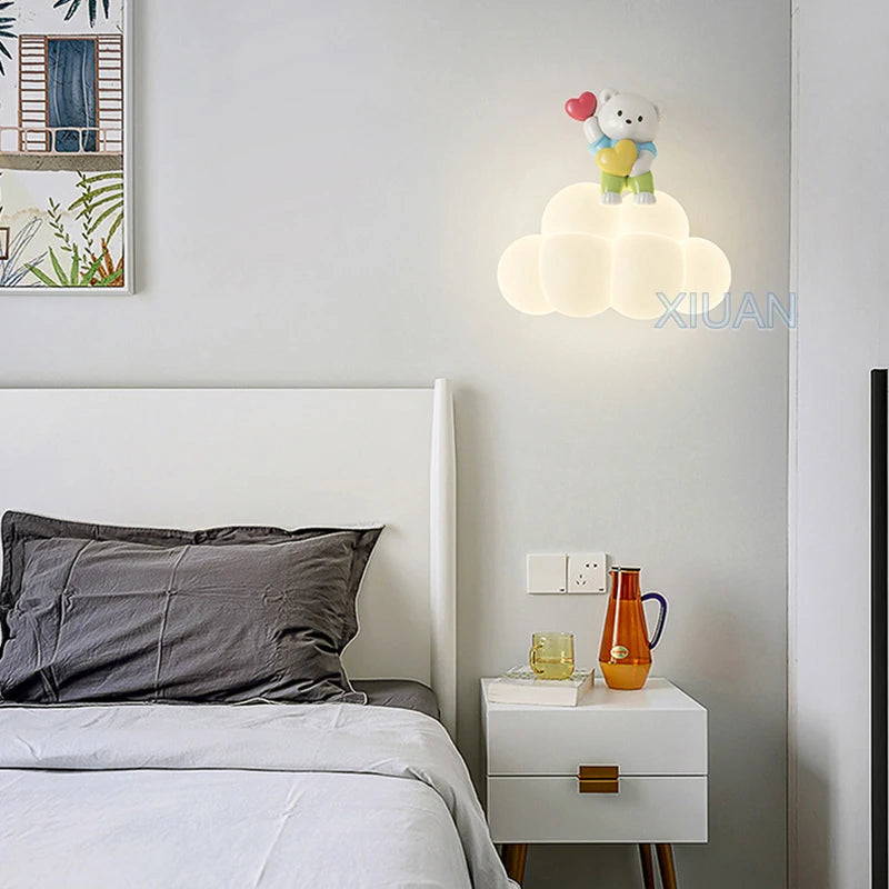 appliques murales créatives led pour enfants en forme d'ours ange lapin