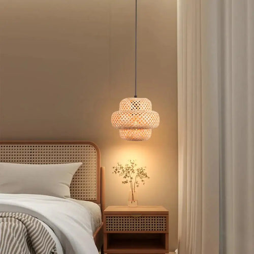 lustre tissé à la main en bambou avec led intégrée - vue 2 sur 16
