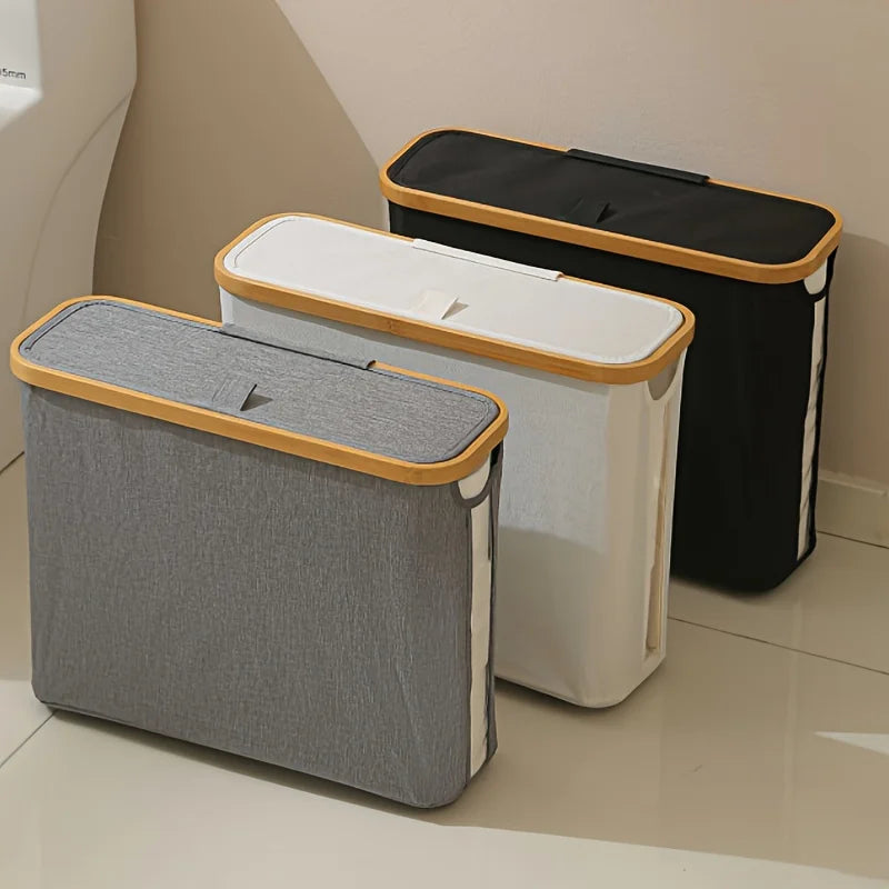 porte-papier en bambou avec couvercle pour rangement accessoires - vue 3 sur 8