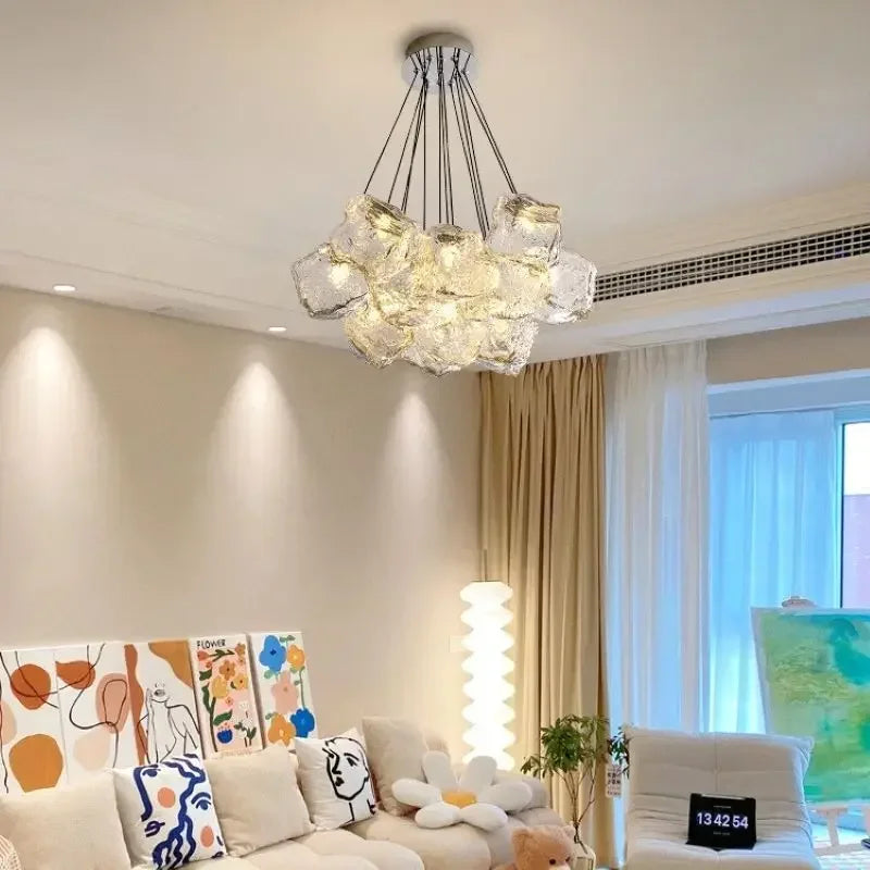 SANDYHA moderne romantique chambre lustre de luxe en verre glaçon forme lampe à LED salon salle à manger suspension éclairage décor à la maison