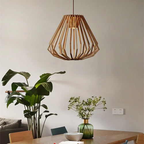 Nordic Wooden Cage Chandelier For Living Room Dining Study Modern Solid Wood Art Led Lamp Indoor Lighting Home Decor - vue 7 sur 8
