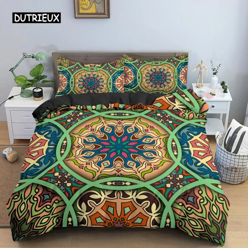 housse de couette mandala bohème style vintage pour lit king queen