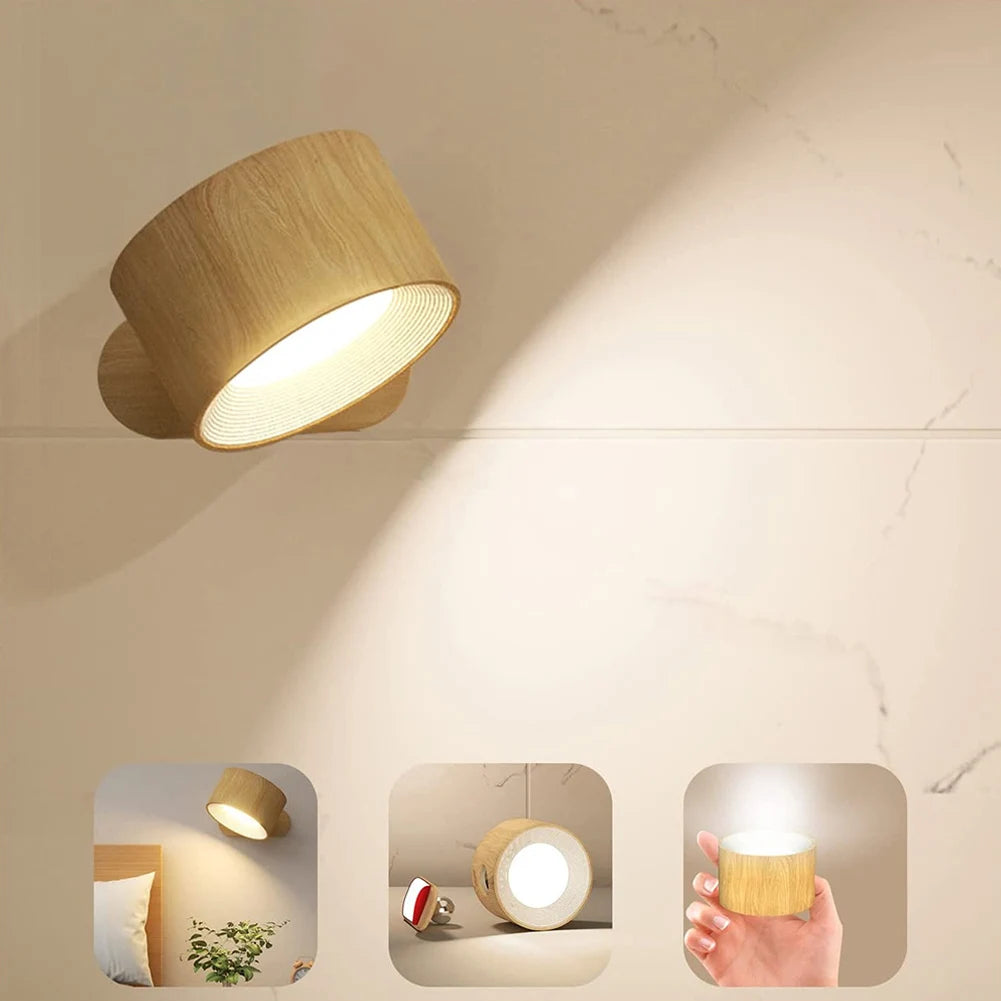 applique murale led rechargeable usb rotation 360° boule magnétique dimmable tactile