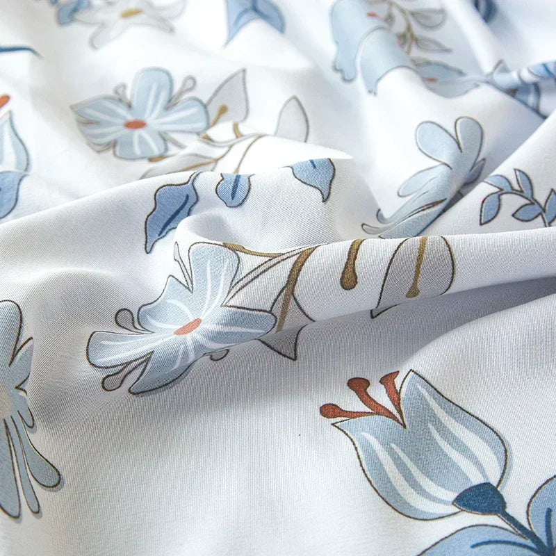 housse de couette imprimée fleurs en coton lavé