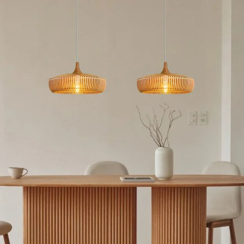 lustre en bois rond rétro pour table de restaurant avec led