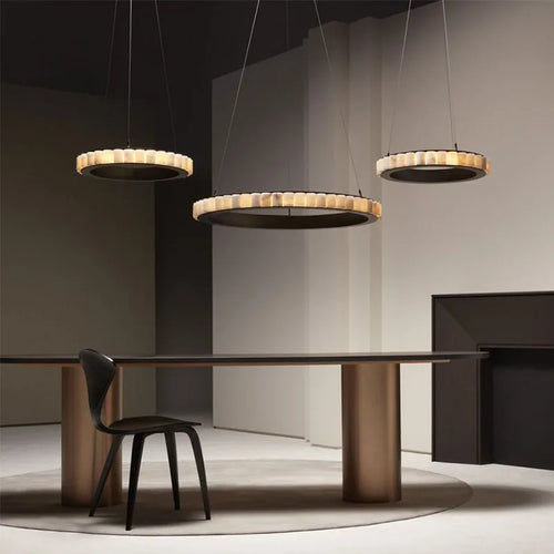 Lustre design anneaux LED postmoderne marbre or noir rond design pour salle à manger