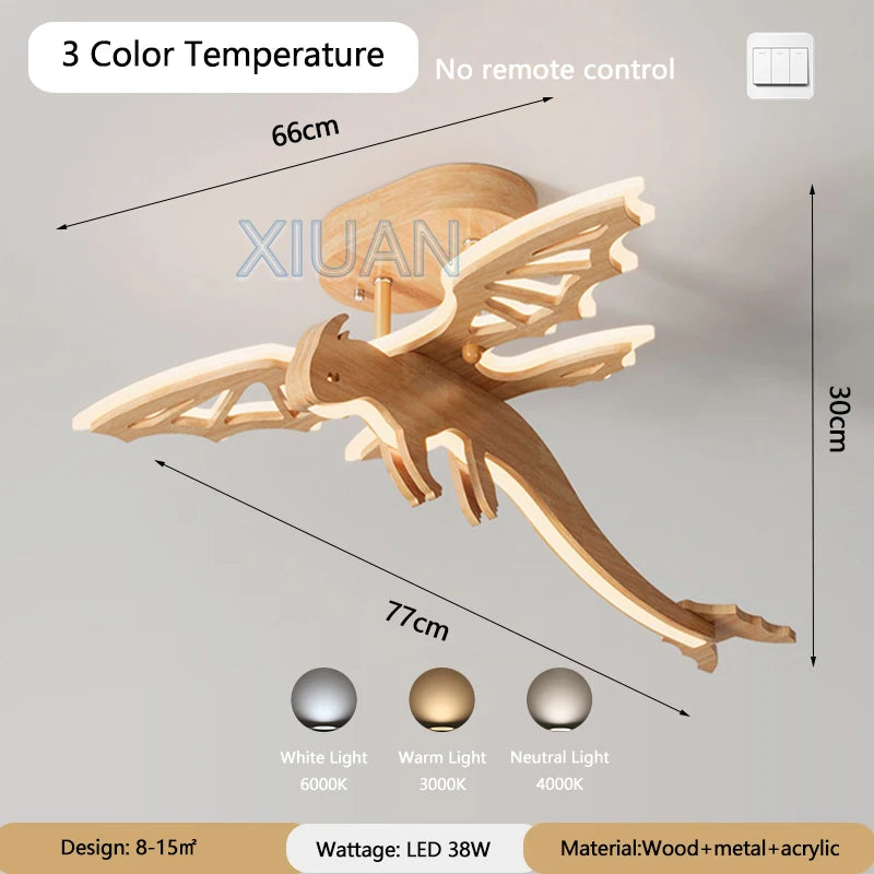 lustre dinosaure en bois pour chambre enfant et salle de jeux - vue 7 sur 7