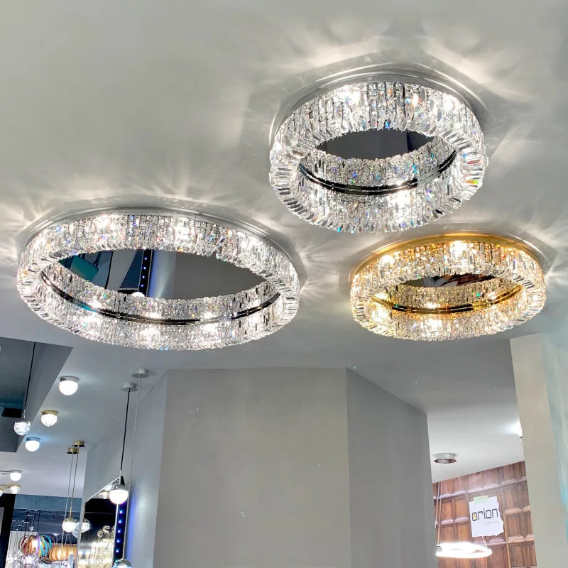 lustre moderne en cristal chrome rond nordique led suspendu - vue 9 sur 8