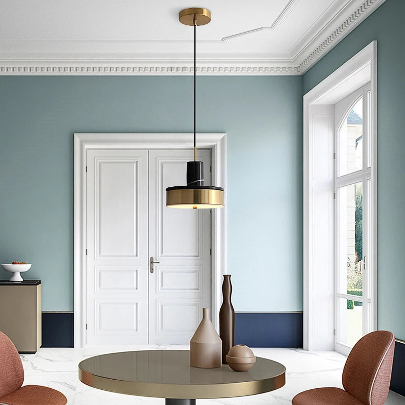 suspension LED en marbre naturel style scandinave rétro nordique - vue 4 sur 9