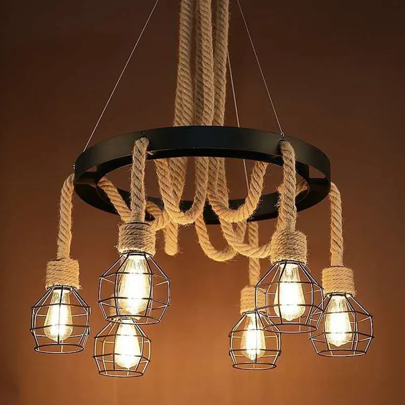 Suspension rustiques industrielles lampe d'intérieur para sala lampes suspendues à corde pour salon salle à manger luminaire suspendu à la maison